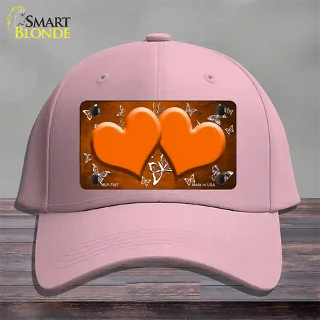 Orange White Hearts Butterfly Oil Rubbed Novelty License Plate Hat Cotton / Pink