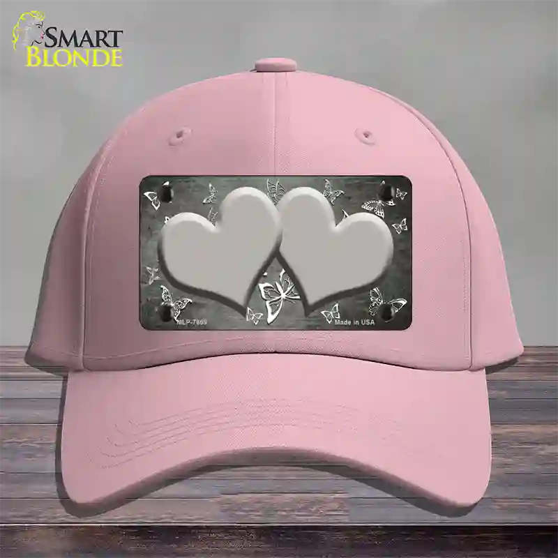 Gray White Hearts Butterfly Oil Rubbed Novelty License Plate Hat Cotton / Pink