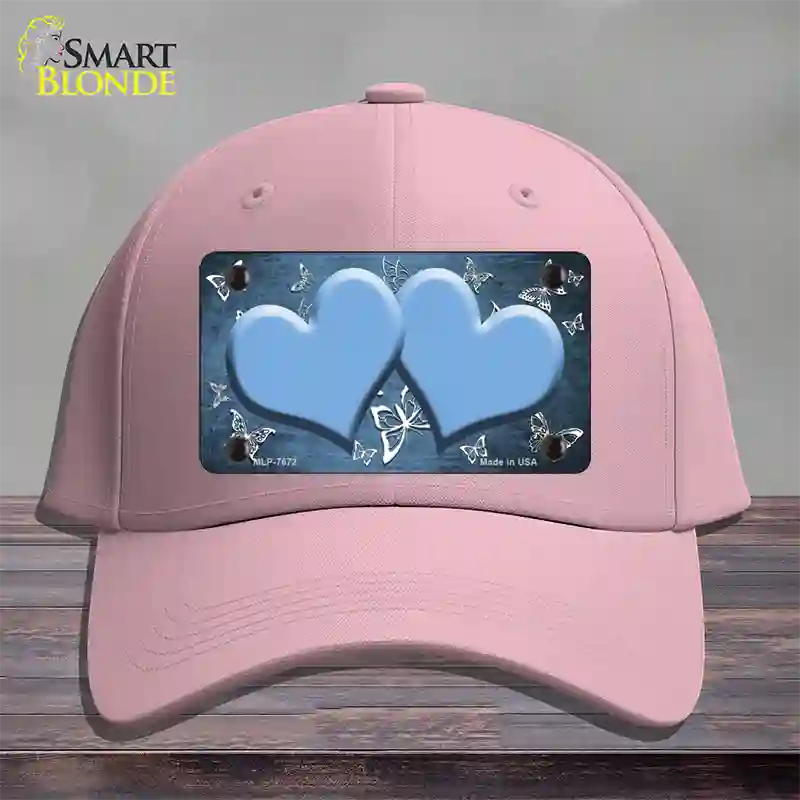 Light Blue White Hearts Butterfly Oil Rubbed Novelty License Plate Hat Cotton / Pink