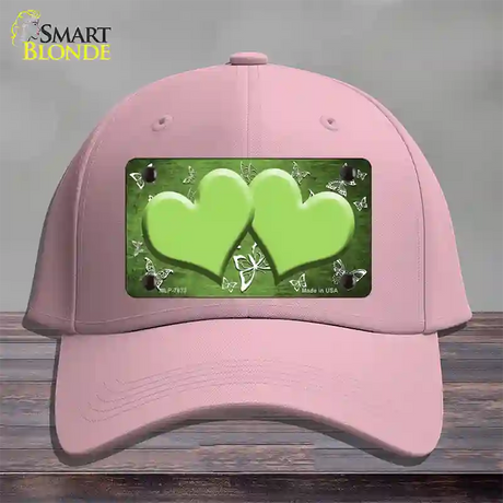 Lime Green White Hearts Butterfly Oil Rubbed Novelty License Plate Hat Cotton / Pink