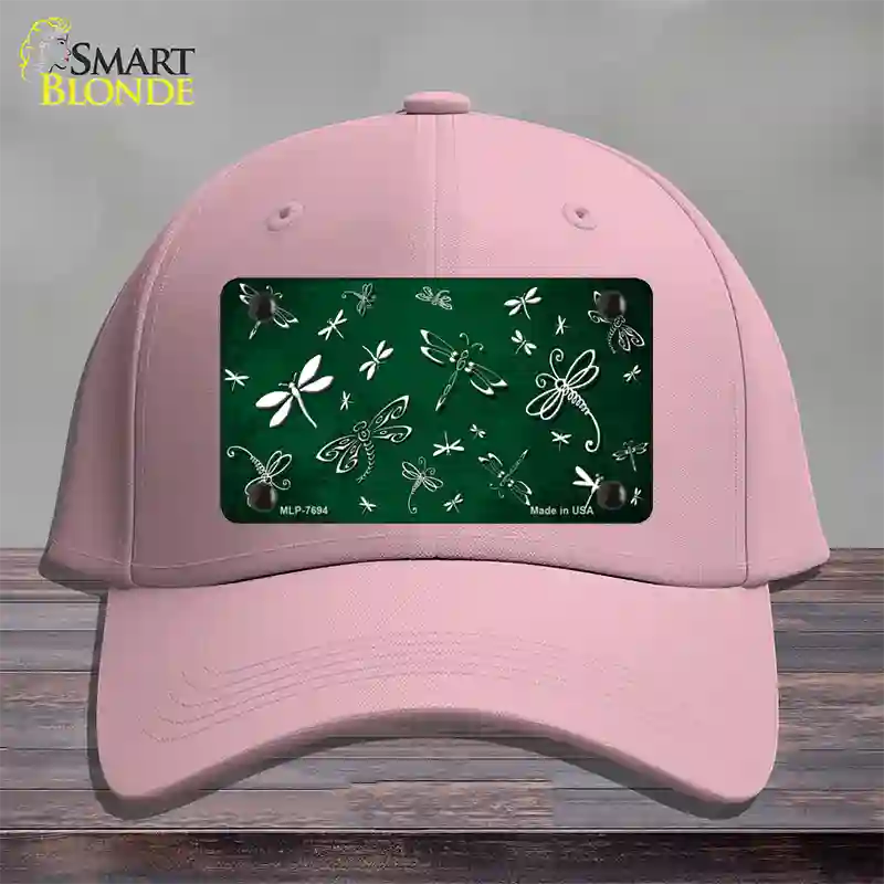 Green White Dragonfly Oil Rubbed Novelty License Plate Hat Cotton / Pink