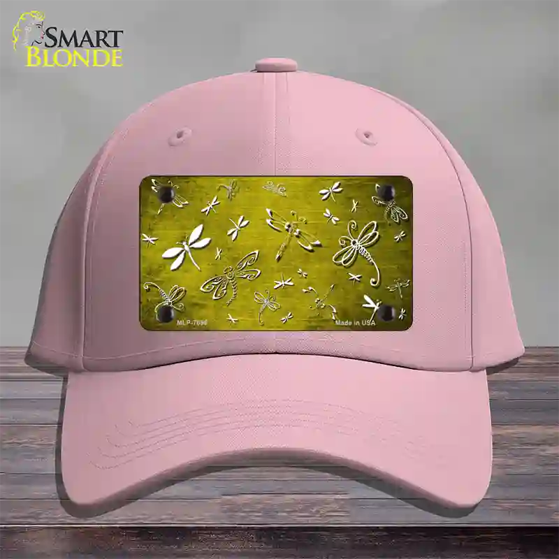 Yellow White Dragonfly Oil Rubbed Novelty License Plate Hat Cotton / Pink