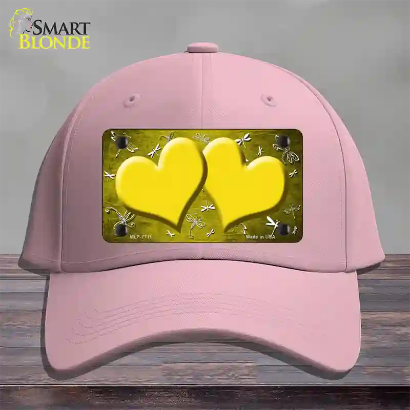 Yellow White Dragonfly Hearts Oil Rubbed Novelty License Plate Hat Cotton / Pink