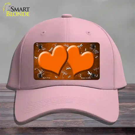 Orange White Dragonfly Hearts Oil Rubbed Novelty License Plate Hat Cotton / Pink