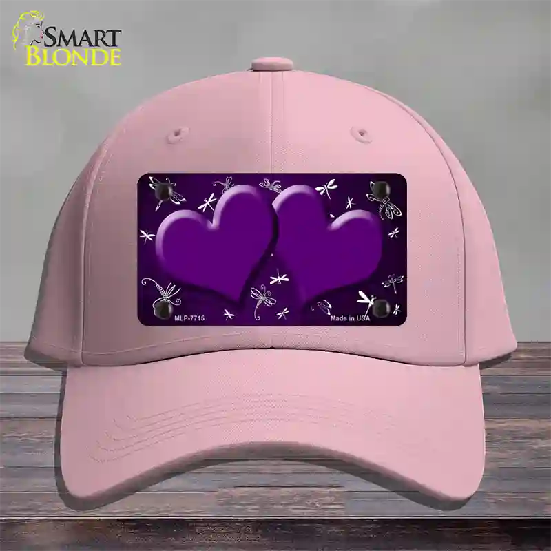 Purple White Dragonfly Hearts Oil Rubbed Novelty License Plate Hat Cotton / Pink