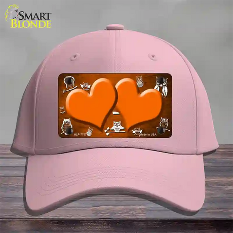 Orange White Owl Hearts Oil Rubbed Novelty License Plate Hat Cotton / Pink