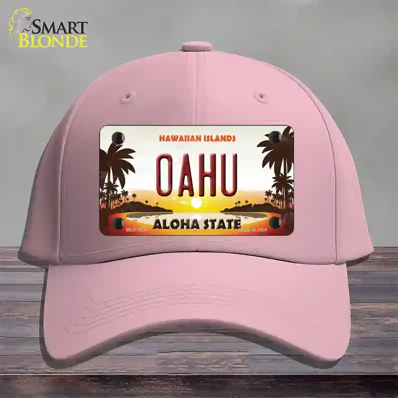 Oahu Hawaiian Islands Novelty License Plate Hat Cotton / Pink