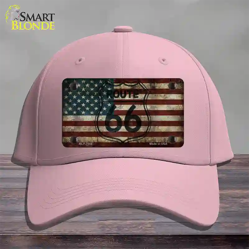 Route 66 American Flag Transparent Novelty License Plate Hat Cotton / Pink