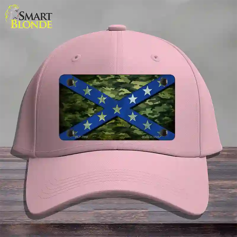 Confederate Stripes Blue Camo Novelty License Plate Hat Cotton / Pink