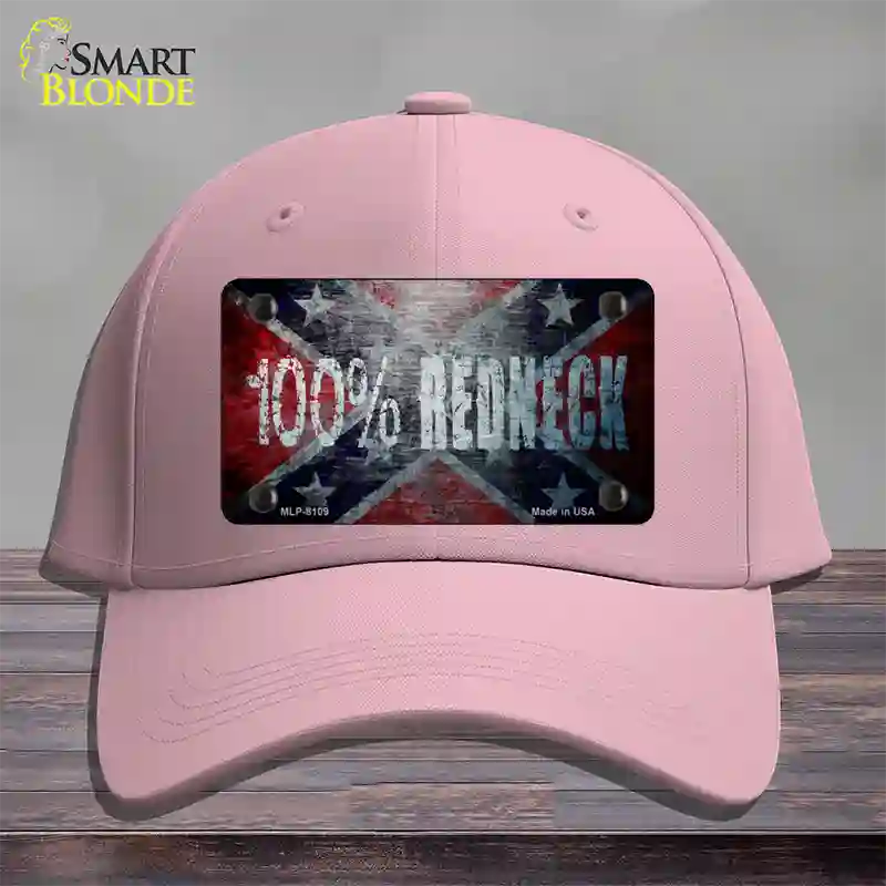 100% Redneck Confederate Novelty License Plate Hat Cotton / Pink