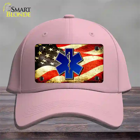 EMT Logo With USA Flag Novelty License Plate Hat Cotton / Pink