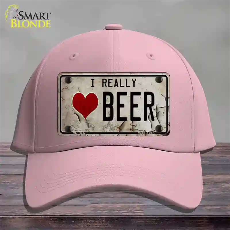 I Love Beer Novelty License Plate Hat Cotton / Pink