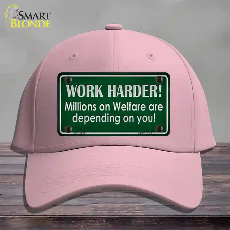 Work Harder Novelty License Plate Hat Cotton / Pink