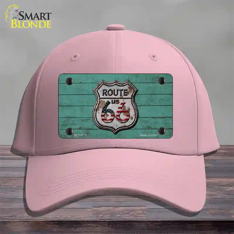 Route 66 Rusty On Wood Novelty License Plate Hat Cotton / Pink