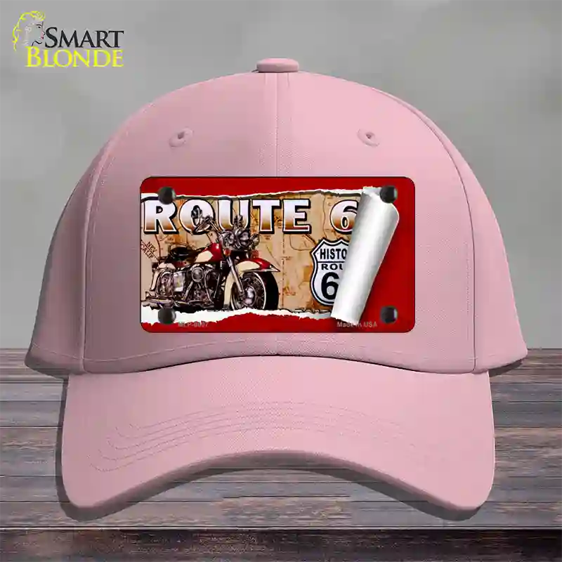 Route 66 Mother Road Scroll Novelty License Plate Hat Cotton / Pink