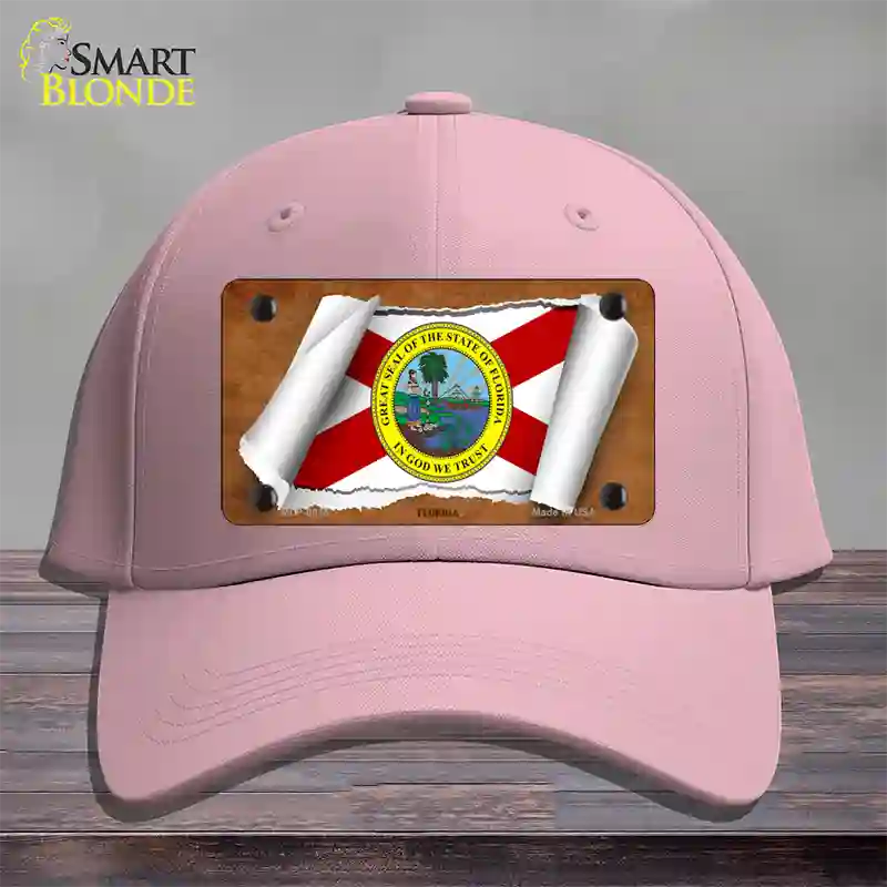 Florida Flag Scroll Novelty License Plate Hat Cotton / Pink