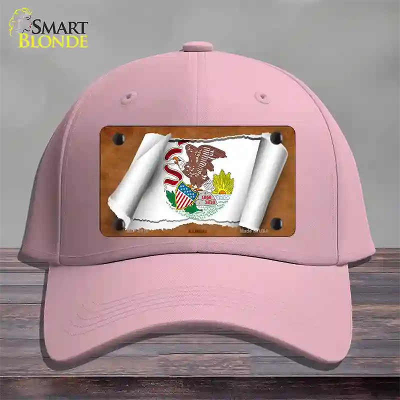 Illinois Flag Scroll Novelty License Plate Hat Cotton / Pink