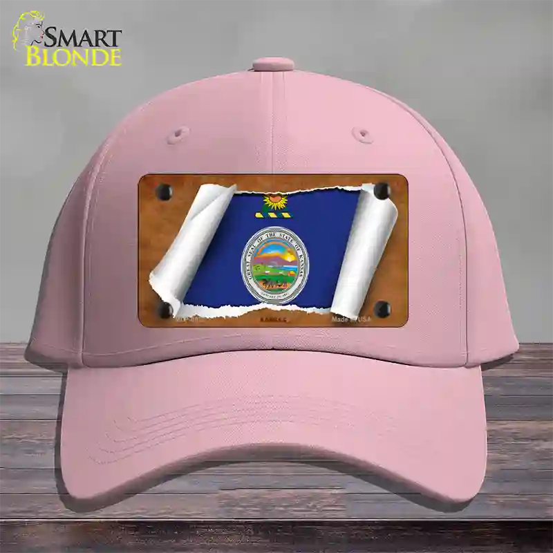 Kansas Flag Scroll Novelty License Plate Hat Cotton / Pink