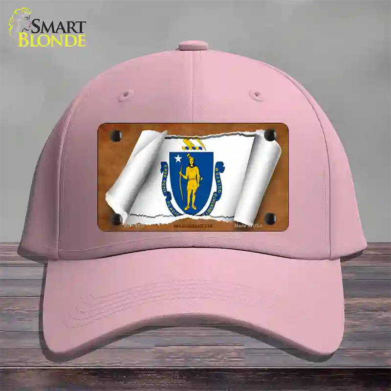 Massachusetts Flag Scroll Novelty License Plate Hat Cotton / Pink