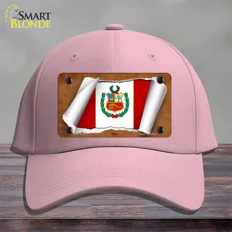 Peru Flag Scroll Novelty License Plate Hat Cotton / Pink