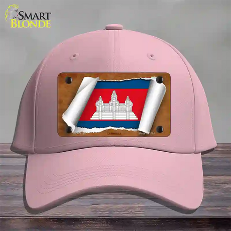 Cambodia Flag Scroll Novelty License Plate Hat Cotton / Pink