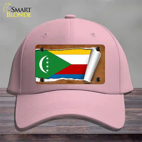 Comoros Flag Scroll Novelty License Plate Hat Cotton / Pink