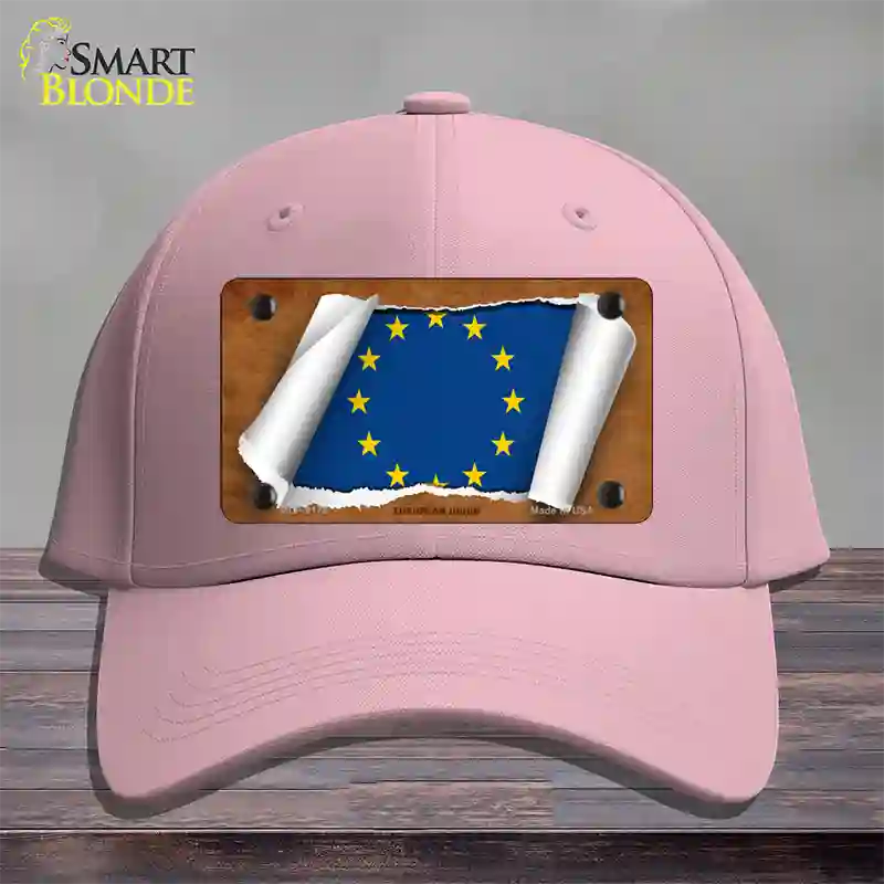 European Union Flag Scroll Novelty License Plate Hat Cotton / Pink