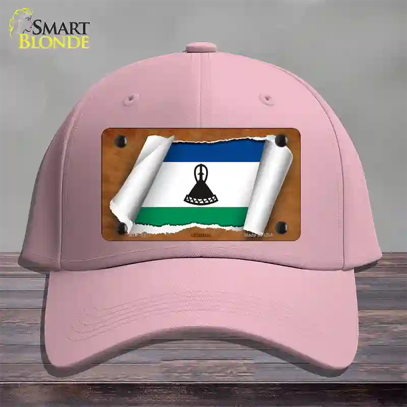 Lesotho Flag Scroll Novelty License Plate Hat Cotton / Pink