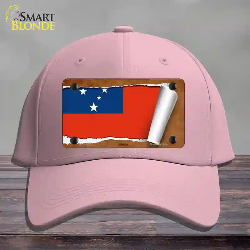 Samoa Flag Scroll Novelty License Plate Hat Cotton / Pink