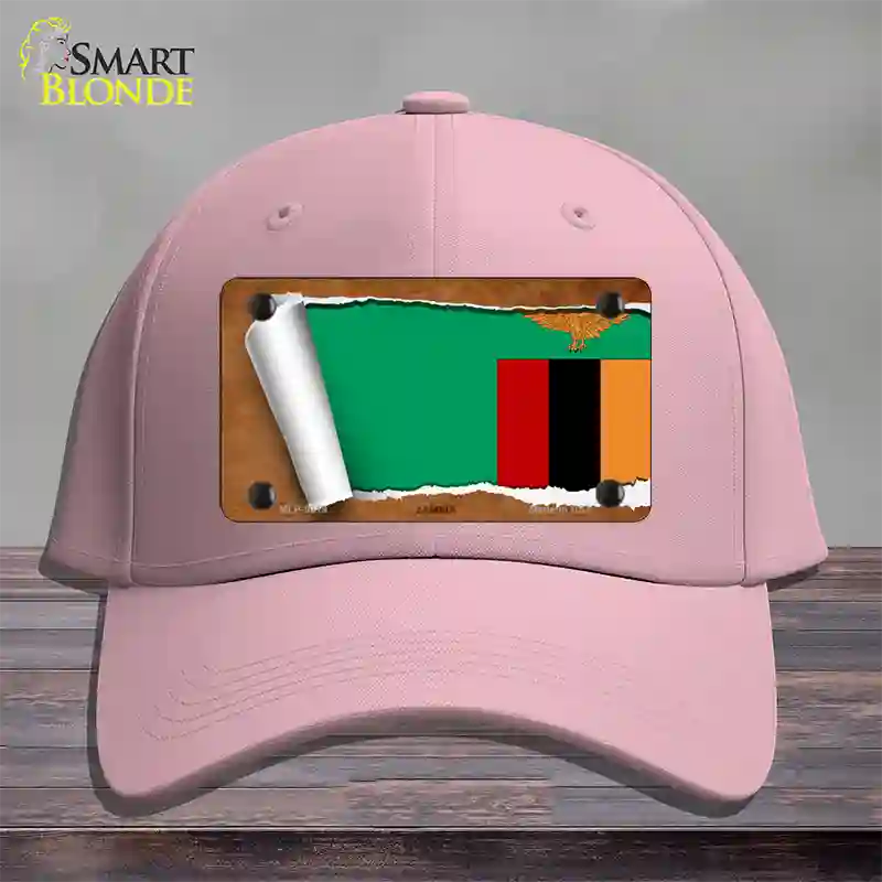 Zambia Flag Scroll Novelty License Plate Hat Cotton / Pink