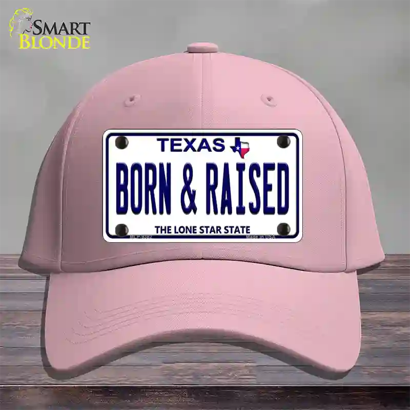 Born and Raised Texas Novelty License Plate Hat Cotton / Pink