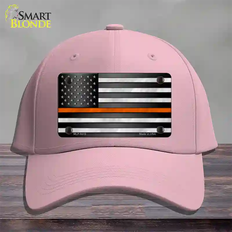 American Flag Thin Orange Line Novelty License Plate Hat Cotton / Pink