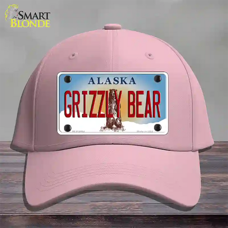 Grizzly Bear Alaska State Novelty License Plate Hat Cotton / Pink