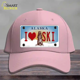 I Love Ski Alaska State Novelty License Plate Hat Cotton / Pink