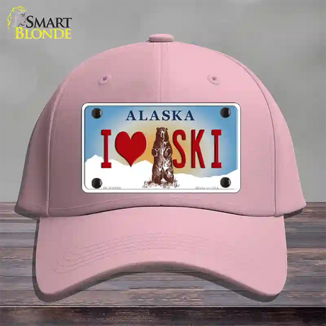 I Love Ski Alaska State Novelty License Plate Hat Cotton / Pink