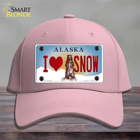 I Love Snow Alaska State Novelty License Plate Hat Cotton / Pink