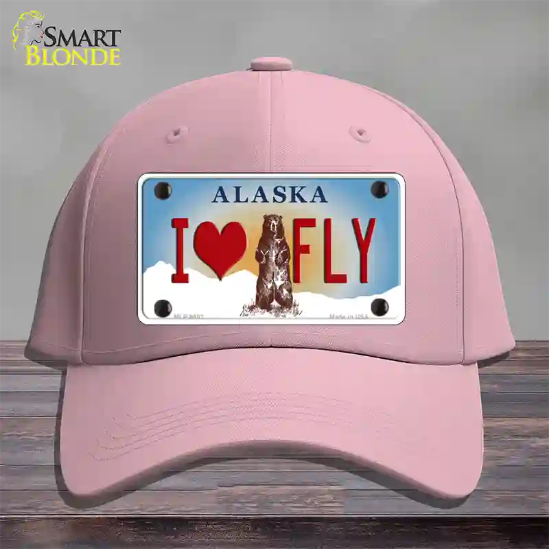 I Love Fly Alaska State Novelty License Plate Hat Cotton / Pink