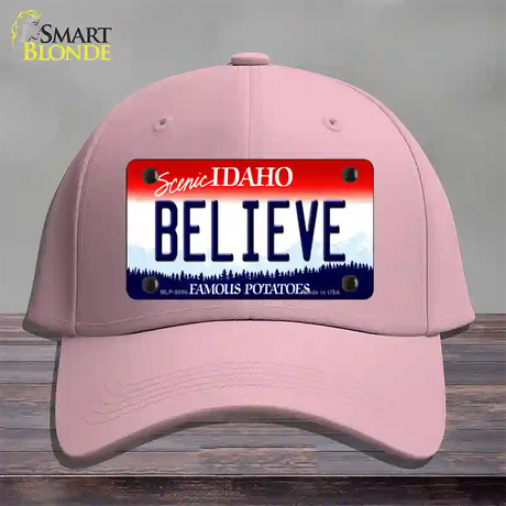 Believe Idaho Novelty License Plate Hat Cotton / Pink