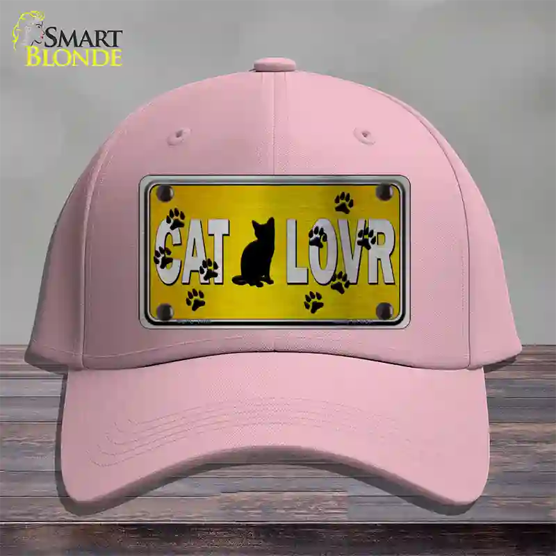 Cat Lover Yellow Brushed Chrome Novelty License Plate Hat Tag Cotton / Pink