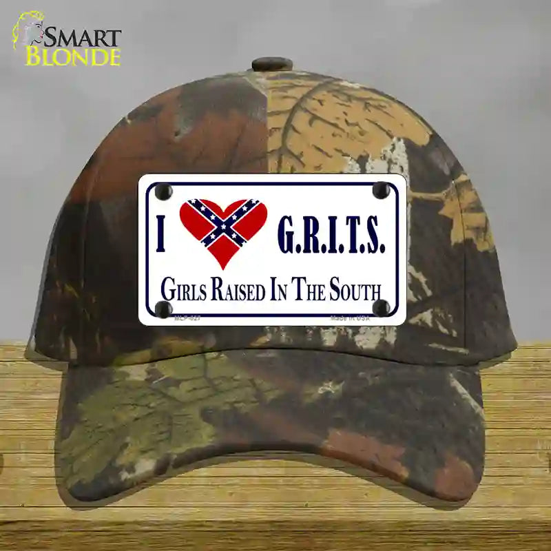 G.R.I.T.S. Confederate Flag Novelty License Plate Hat Cotton / Camoflauge