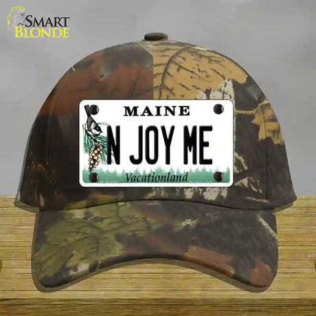 N Joy ME Maine Novelty License Plate Hat Cotton / Camoflauge