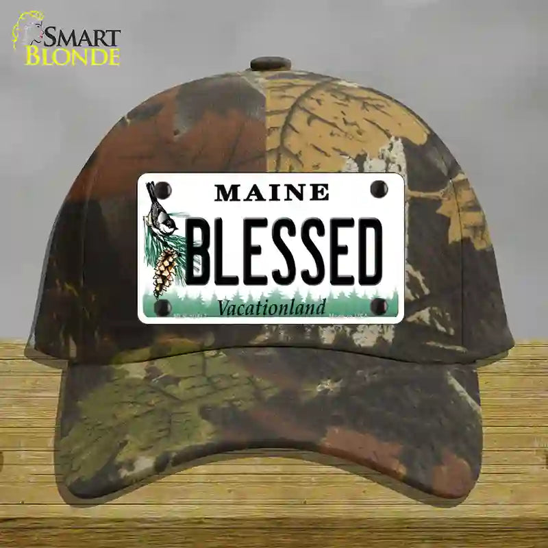 Blessed Maine Novelty License Plate Hat Cotton / Camoflauge