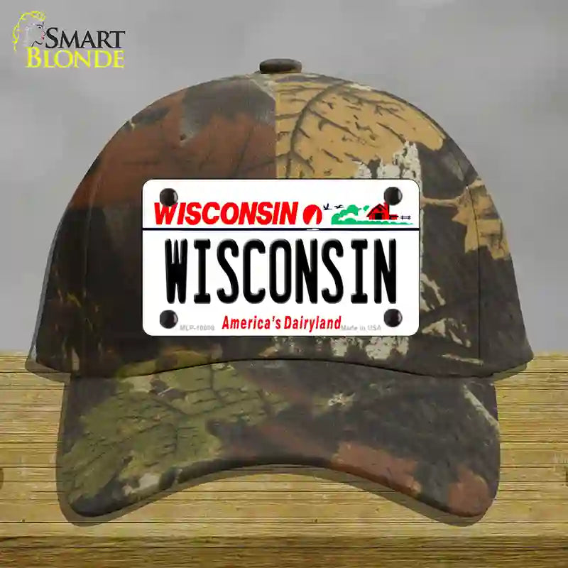 Wisconsin Dairyland Novelty License Plate Hat Cotton / Camoflauge