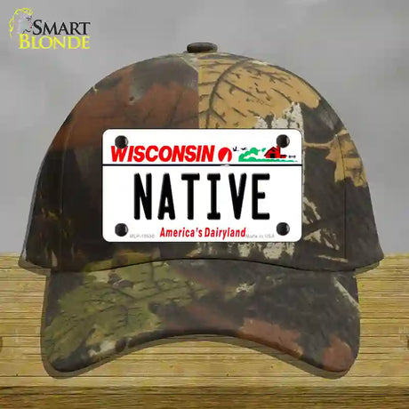 Native Wisconsin Novelty License Plate Hat Cotton / Camoflauge