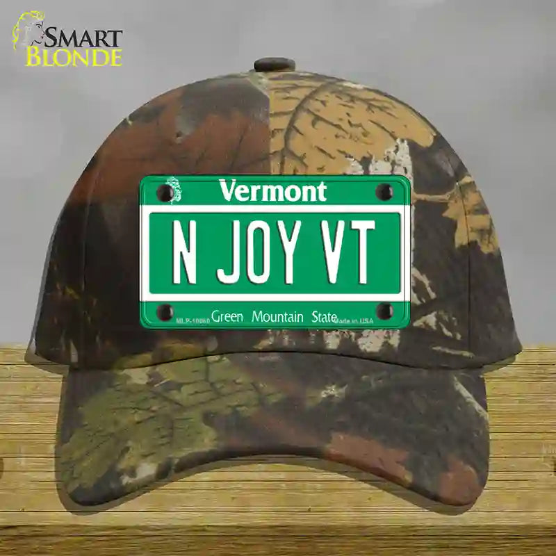 N Joy VT Vermont Novelty License Plate Hat Cotton / Camoflauge