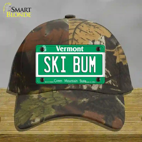 Ski Bum Vermont Novelty License Plate Hat Cotton / Camoflauge