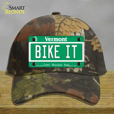 Bike It Vermont Novelty License Plate Hat Cotton / Camoflauge