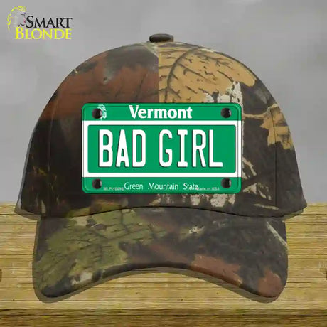 Bad Girl Vermont Novelty License Plate Hat Cotton / Camoflauge