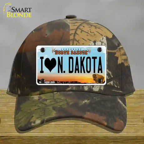 I Love North Dakota Novelty License Plate Hat Cotton / Camoflauge