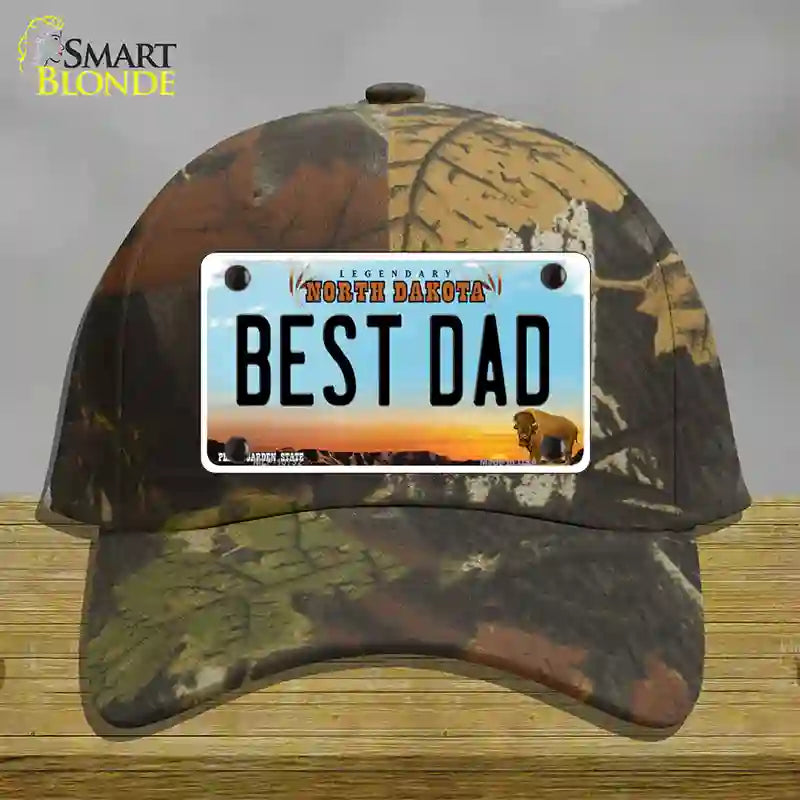 Best Dad North Dakota Novelty License Plate Hat Cotton / Camoflauge